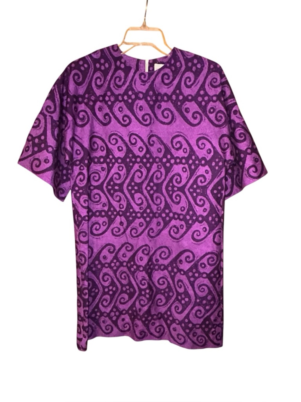 Fancy That Waikiki Beach Hawaii Vtg 70s Tribal Print Dress Short Sleeve Purple